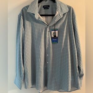 Nautica Men’s Green and White Plaid Dress Shirt